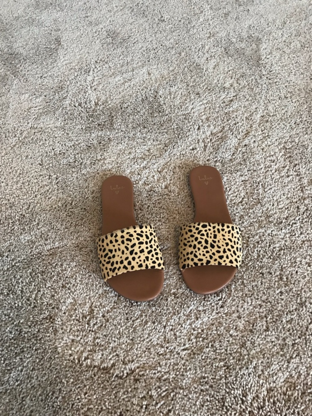 Lulu's Leopard Print Slide Sandals in Tan and Black